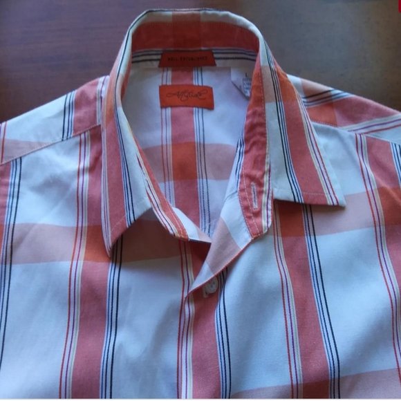 Attitude Youth Boys Button Down Shirt Coral/Orange White Plaid L - Picture 3 of 6
